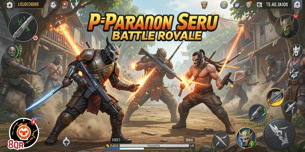 Tangkapan layar 8QR menampilkan aksi pertarungan seru Battle Royale.