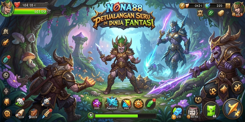 Screenshot dari gameplay NONA88 yang menampilkan dunia petualangan yang kaya.