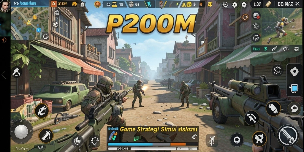 Screenshot utama P200M menampilkan aksi membangun dan pertempuran strategi.